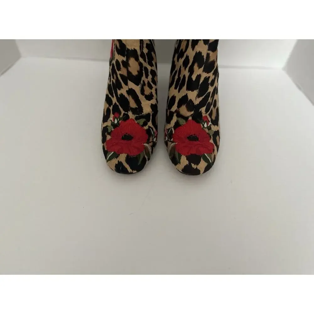KATE SPADE LEOPARD CALIF HAIR BOOTIES WITH ROSE EMBROIDERED DETAIL, SIZE 6M